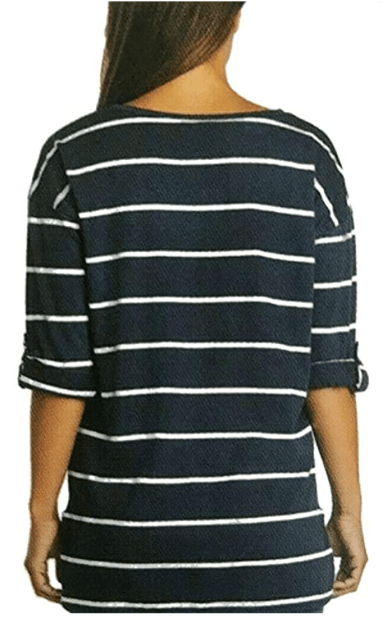 Nautica Women's Striped Shirt Top Tee Roll Cuff