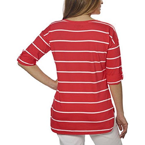 Nautica Women's Striped Shirt Top Tee Roll Cuff