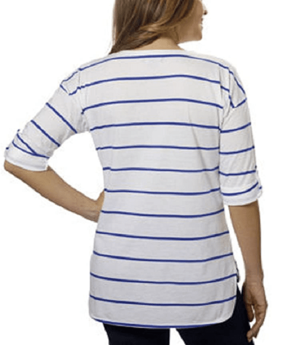 Nautica Women's Striped Shirt Top Tee Roll Cuff