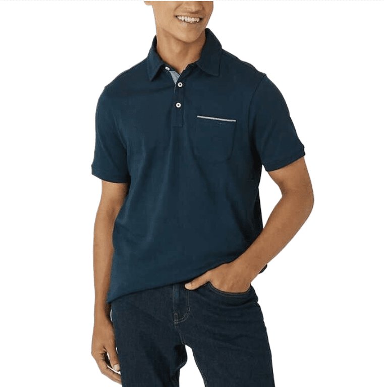 Tahari Men's Soft Knit Two Button Chambray Placket Polo Golf Shirts