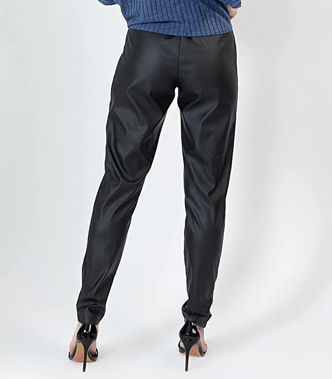 Comfortable Elastic Waistband Leather Leggings