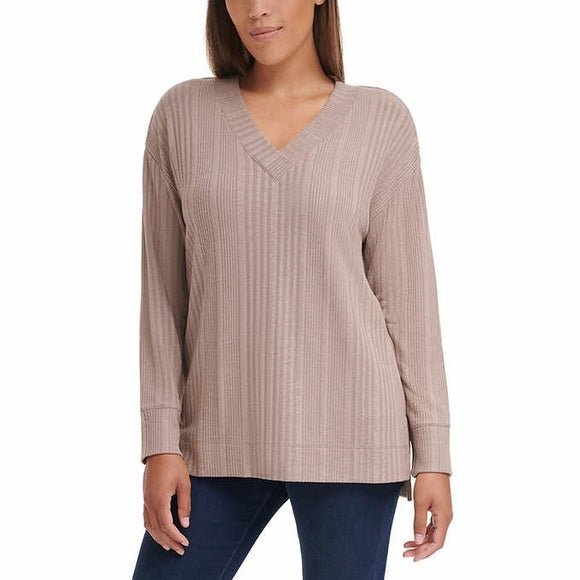 Women's Ribbed V-Neck Top by Andrew Marc - Chic Comfort