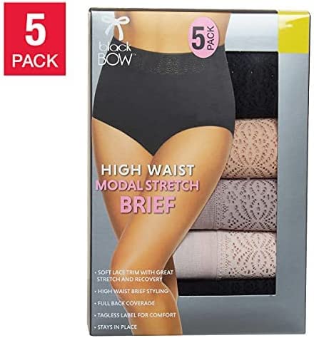 Black Bow Women's High Waist Modal Stretch Brief,5-Pack