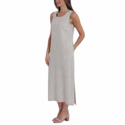 Briggs Women's Linen Blend Dress: Classic V-neckline and short sleeves in breathable, lightweight fabric.