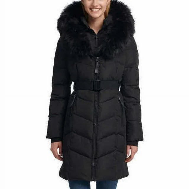 Calvin Klein Faux Fur-Trim Belted Parka Coat