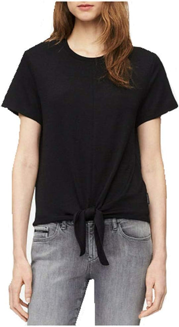 Calvin Klein Women's Short Sleeve Jersey T-Shirt with Tie Front - Trendy and Versatile