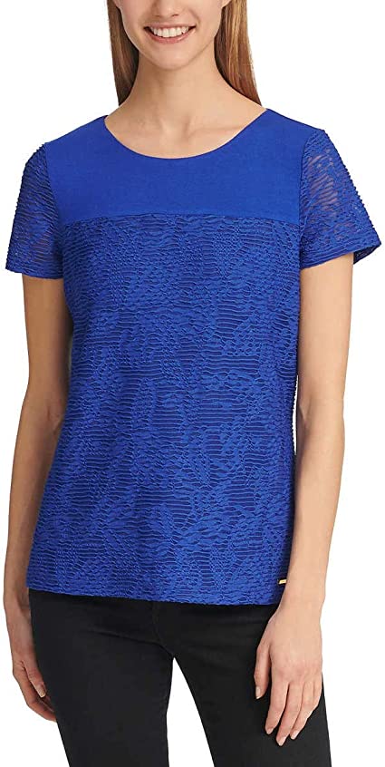 Calvin Klein Ladies' Stretch Textured Tee - Fashionable and Comfortable Women's T-Shirt with Stretch Fabric