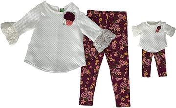 Dollie & Me Girl's Ivory Quilted Floral Size Sweater Top Leggings