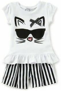 Flapdoodles Girls 2-Piece Cat Top and Striped Shorts Set