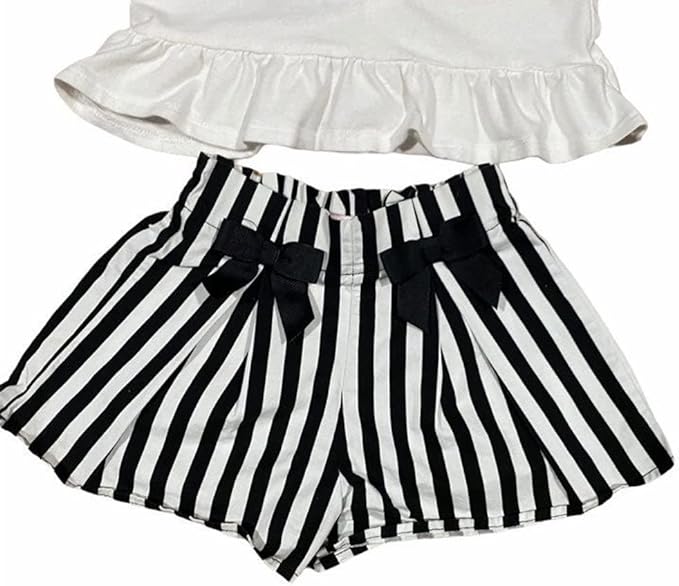 Flapdoodles Girls 2-Piece Cat Top and Striped Shorts Set