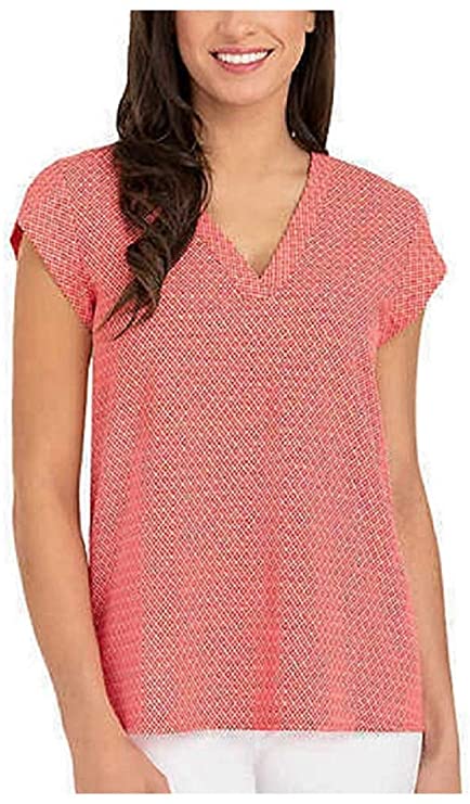 Hilary Radley Women's V-Neck Short Sleeve Blouse