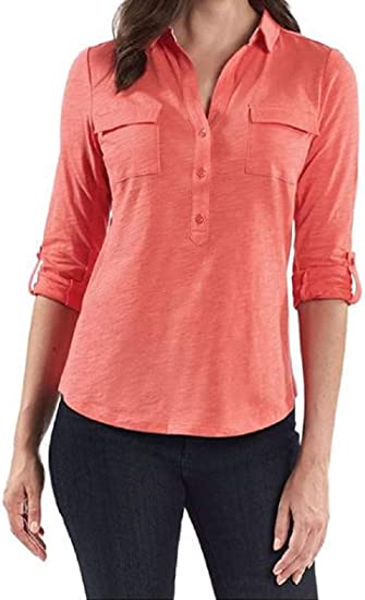 Jones NY Women's Button Down Cuffed Top - Stylish & Versatile Fashion for Women - Premium Quality & Tailored Fit.