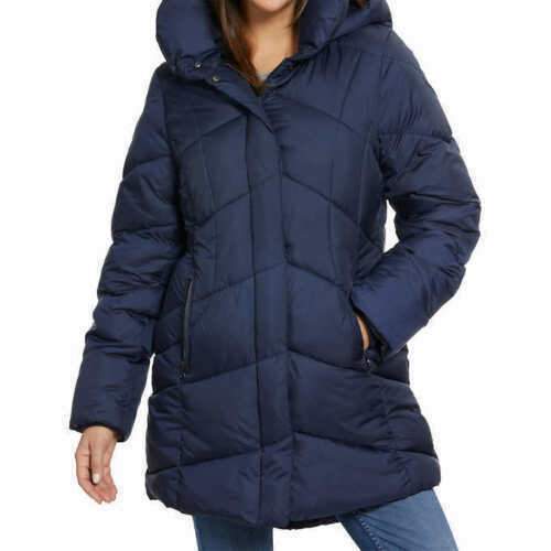Madden NYC Women's Full Zip and Button Removable Hood Puffer Jacket