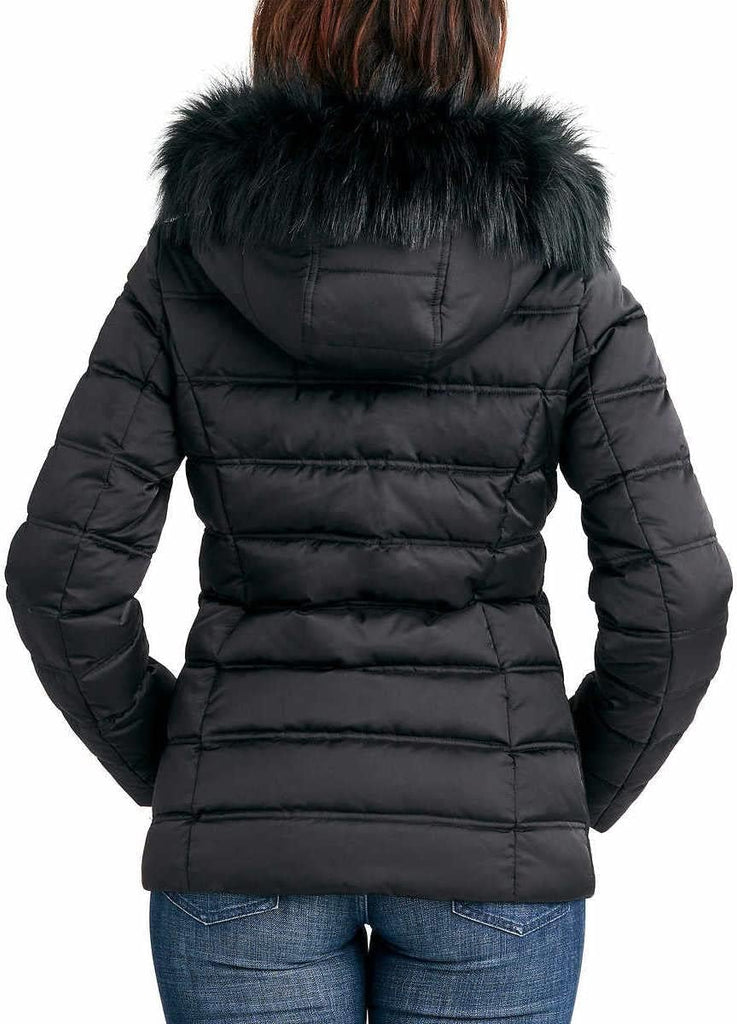 Nautica Women's Puffer Zip Off Hood With Faux Fur Trim Jacket