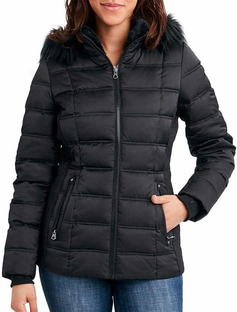 Nautica Women's Puffer Zip Off Hood With Faux Fur Trim Jacket