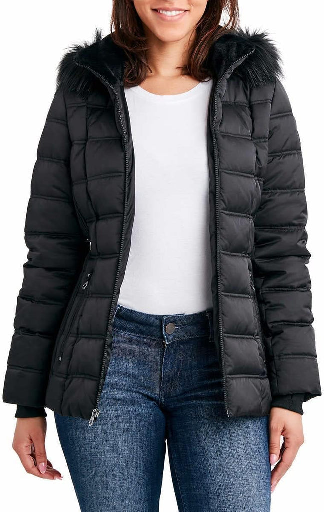 Nautica Women's Puffer Zip Off Hood With Faux Fur Trim Jacket