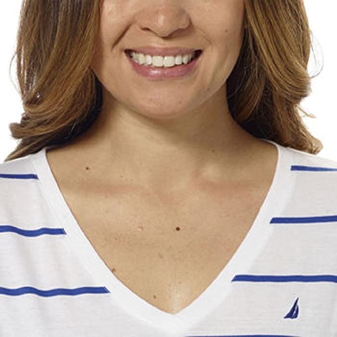 Nautica Women's Striped Shirt Top Tee Roll Cuff