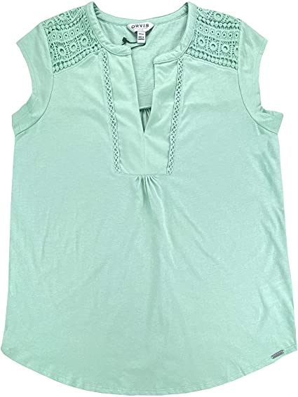 Orvis Women's Anna V-Neck Top with Crochet Lace Insets - Stylish and Elegant Women's Blouse