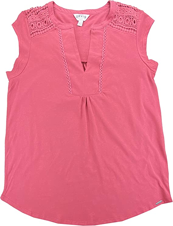 Orvis Women's Anna V-Neck Top with Crochet Lace Insets - Stylish and Elegant Women's Blouse