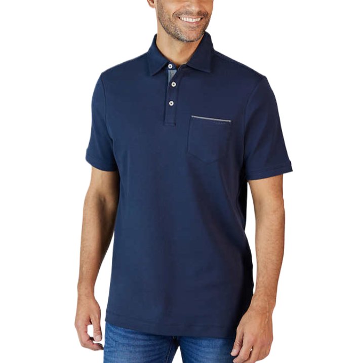 Tahari Men's Soft Knit Two Button Chambray Placket Polo Golf Shirts