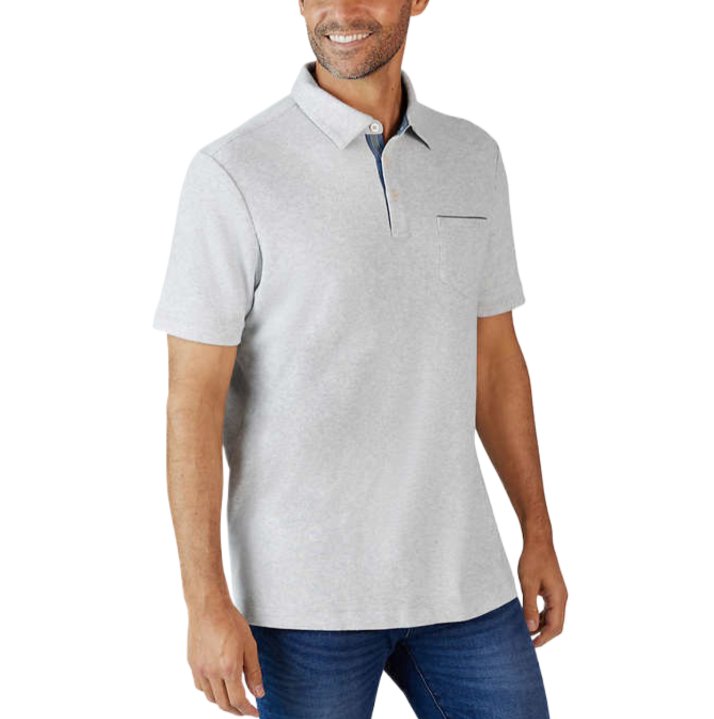 Tahari Men's Soft Knit Two Button Chambray Placket Polo Golf Shirts