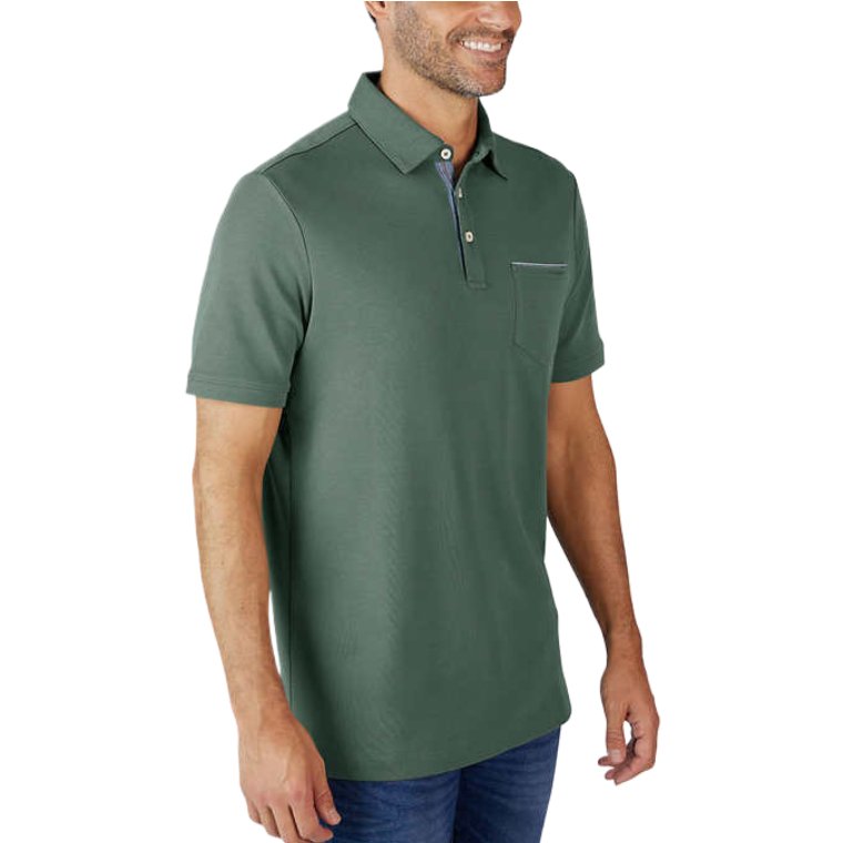 Tahari Men's Soft Knit Two Button Chambray Placket Polo Golf Shirts