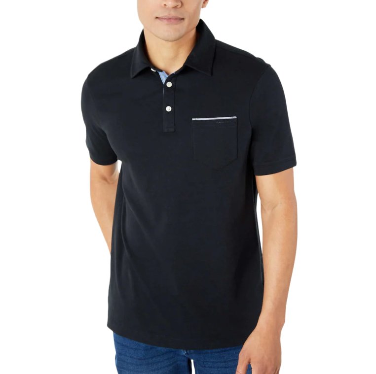 Tahari Men's Soft Knit Two Button Chambray Placket Polo Golf Shirts