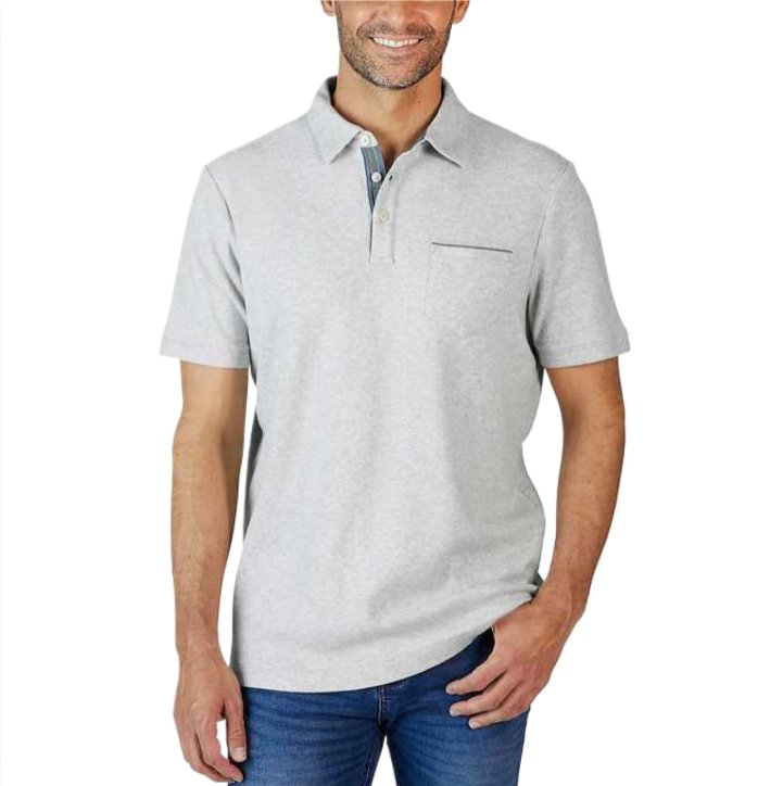Tahari Men's Soft Knit Two Button Chambray Placket Polo Golf Shirts