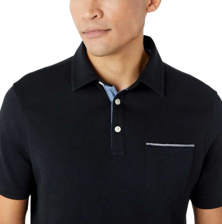 Tahari Men's Soft Knit Two Button Chambray Placket Polo Golf Shirts