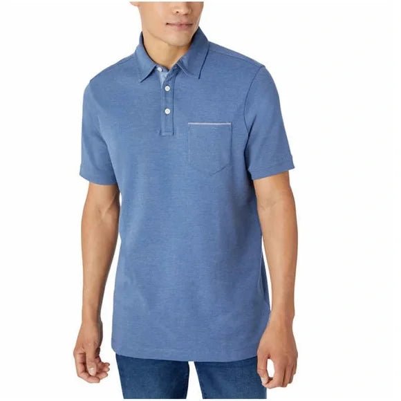 Tahari Men's Soft Knit Two Button Chambray Placket Polo Golf Shirts
