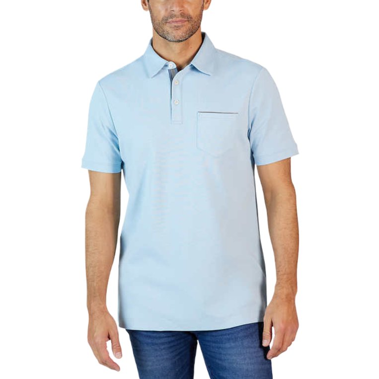 Tahari Men's Soft Knit Two Button Chambray Placket Polo Golf Shirts