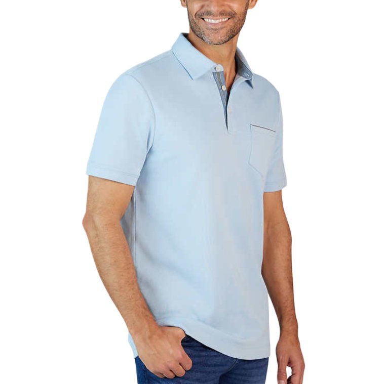 Tahari Men's Soft Knit Two Button Chambray Placket Polo Golf Shirts