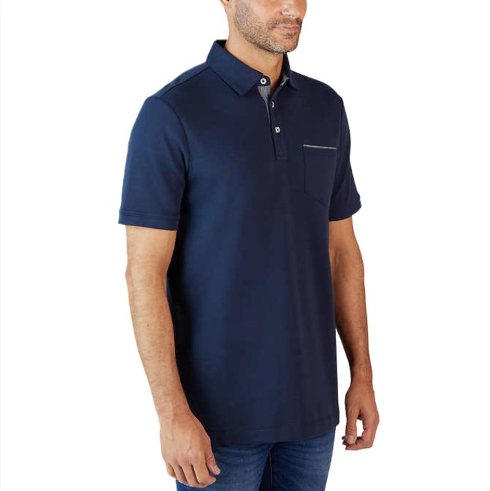 Tahari Men's Soft Knit Two Button Chambray Placket Polo Golf Shirts