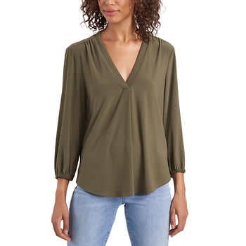 Two By Vince Camuto Women's V-Neck Top - Stylish and Versatile Sleeveless Blouse for Women