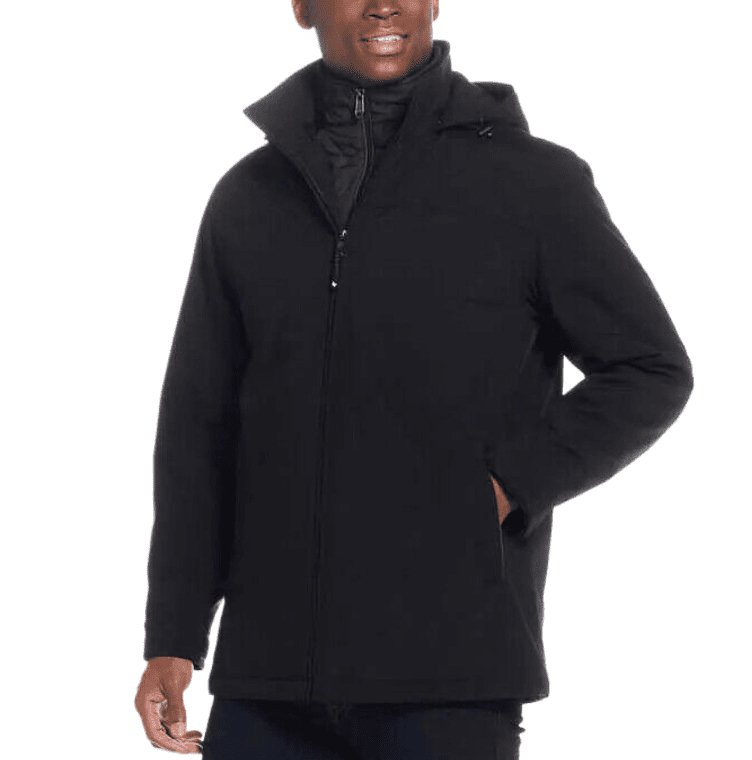 Weatherproof Men's Jacket, Double Layer Zip Hooded Water Repellant Coat